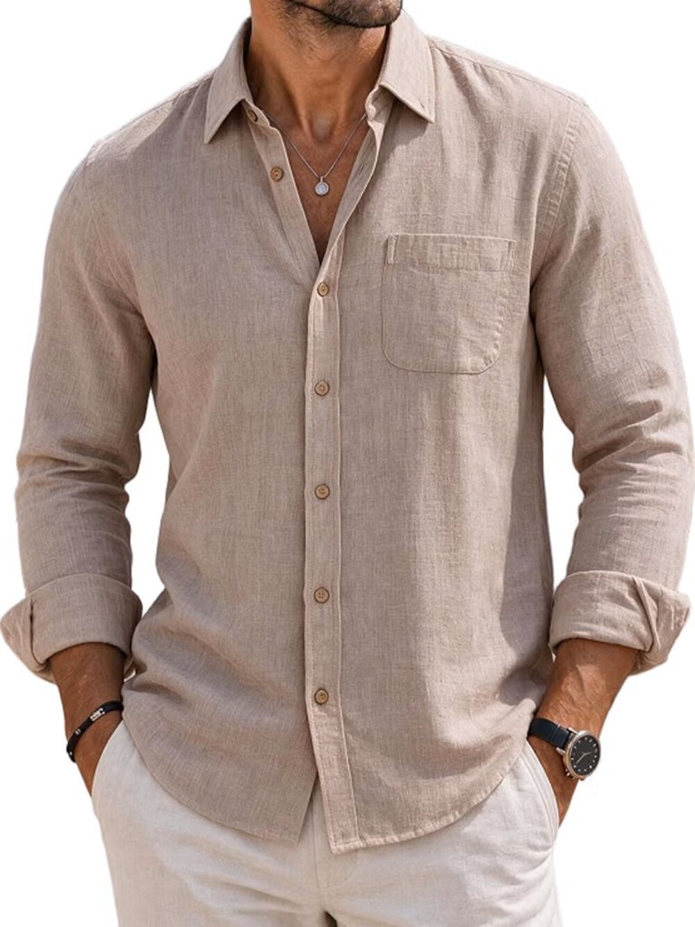 COOFANDY Men's Long Sleeve Button Down Shirt Casual Untucked Shirt Summer Beach